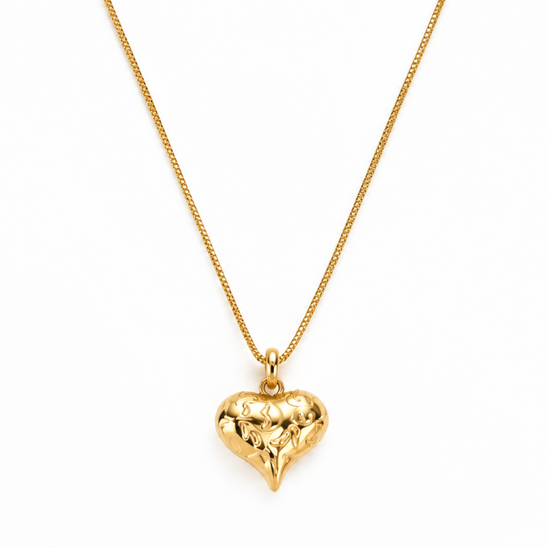 Women's Vintage Engraved Filigree Puffed Heart Pendant Necklace – Stainless Steel Jewelry