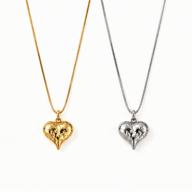 Women's Vintage Engraved Filigree Puffed Heart Pendant Necklace – Stainless Steel Jewelry
