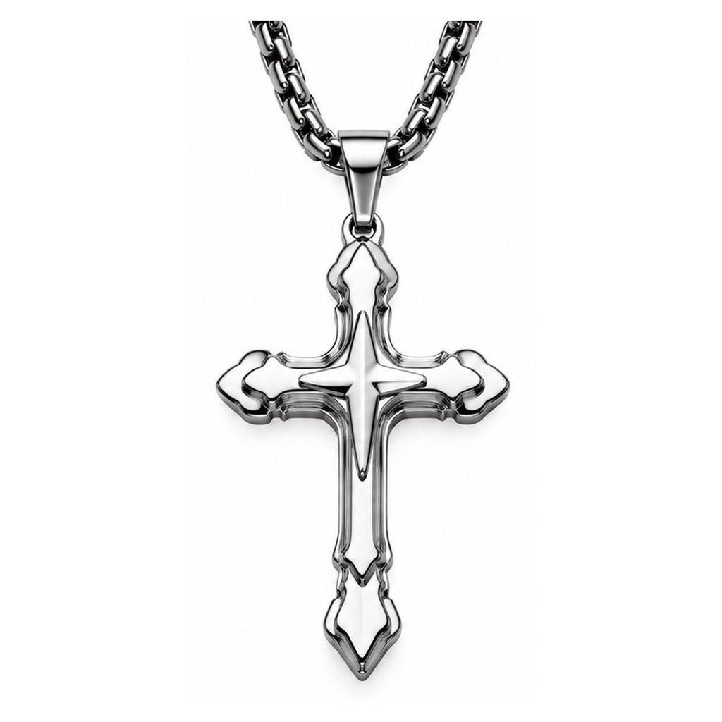 Men's Gothic Fleur Four-Point Star Cross Pendant Necklace – Stainless Steel Jewelry