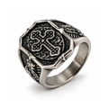 Men's vintage gothic cross signet ring in antique finish stainless steel
