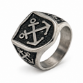Men's Vintage Nautical Anchor Signet Ring in antique silver stainless steel
