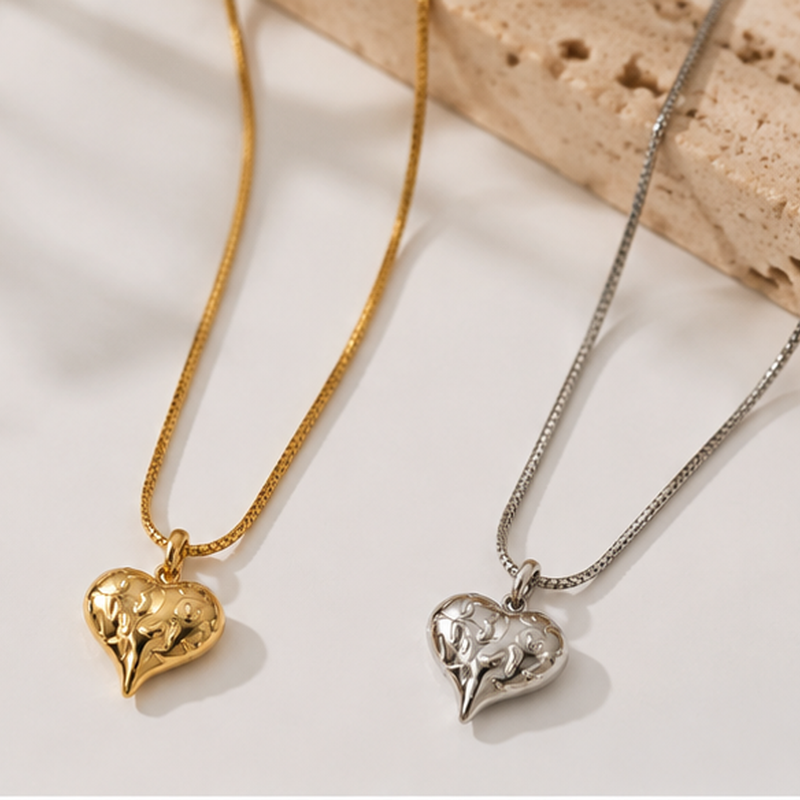 Women's Vintage Engraved Filigree Puffed Heart Pendant Necklace – Stainless Steel Jewelry