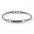 Men's stainless steel twisted cable ID bangle bracelet with arrowhead black CZ accents
