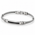 Men's stainless steel twisted cable ID bangle bracelet with matte black center inlay
