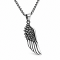 Men's sculpted archangel feather wing pendant necklace on stainless steel chain
