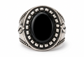 Men's vintage black onyx oval signet ring in antique finish stainless steel
