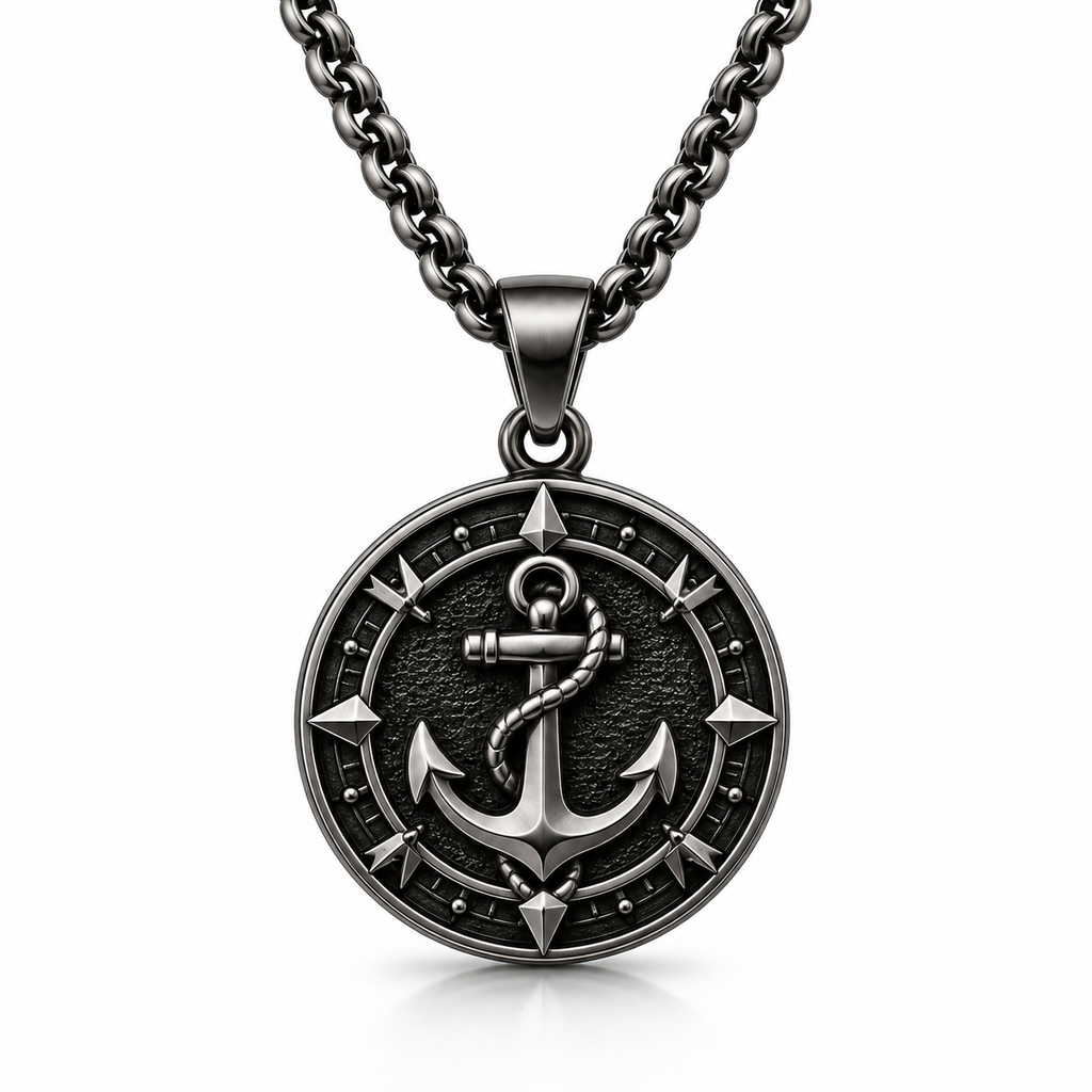 Men's Vintage Nautical Medallion Pendant Necklace – Stainless Steel Jewelry