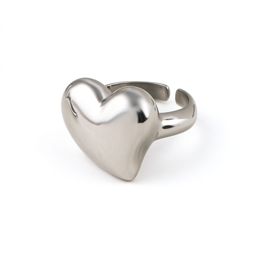 Chunky Puffy Heart Statement Ring – Two-Tone & Silver 3D Bold Dome Open Adjustable Ring for Women