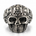 Men's ancient Aztec tribal skull ring in antique finish stainless steel
