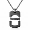 Men's cyberpunk industrial skeleton dog tag pendant necklace on stainless steel chain
