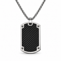 Men's hex-rivet carbon fiber dog tag pendant necklace on stainless steel chain
