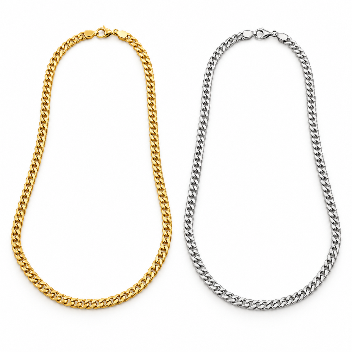 Men's Miami Cuban link chain necklace in 18k gold and silver stainless steel
