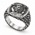 Men's Royal Lion King Signet Ring in stainless steel with caviar textured band
