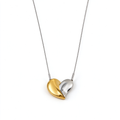 Women's Modern Two-Tone Curved Puffed Heart Pendant Necklace – Stainless Steel Snake Chain Jewelry