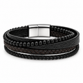 Men's Matte Black Onyx Multi-Layer Leather Bracelet with natural gemstone beads on white background
