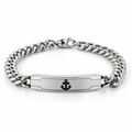 Men's stainless steel Cuban curb chain ID bar bracelet with engraved nautical anchor motif
