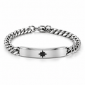 Men's stainless steel Cuban curb chain ID bar bracelet with engraved North Star motif
