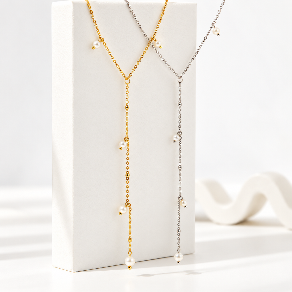 Women's Dainty Pearl Station Lariat Y-Necklace