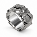 Men's Textured Cuban Link Ring in raw stone finish stainless steel on white background
