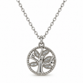 Women's sparkling CZ tree of life medallion pendant necklace in silver stainless steel front view
