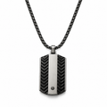 Men's two-tone stainless steel chevron dog tag pendant necklace on box chain
