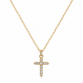 Women's 18K gold plated stainless steel sparkling clear CZ crystal cross pendant necklace
