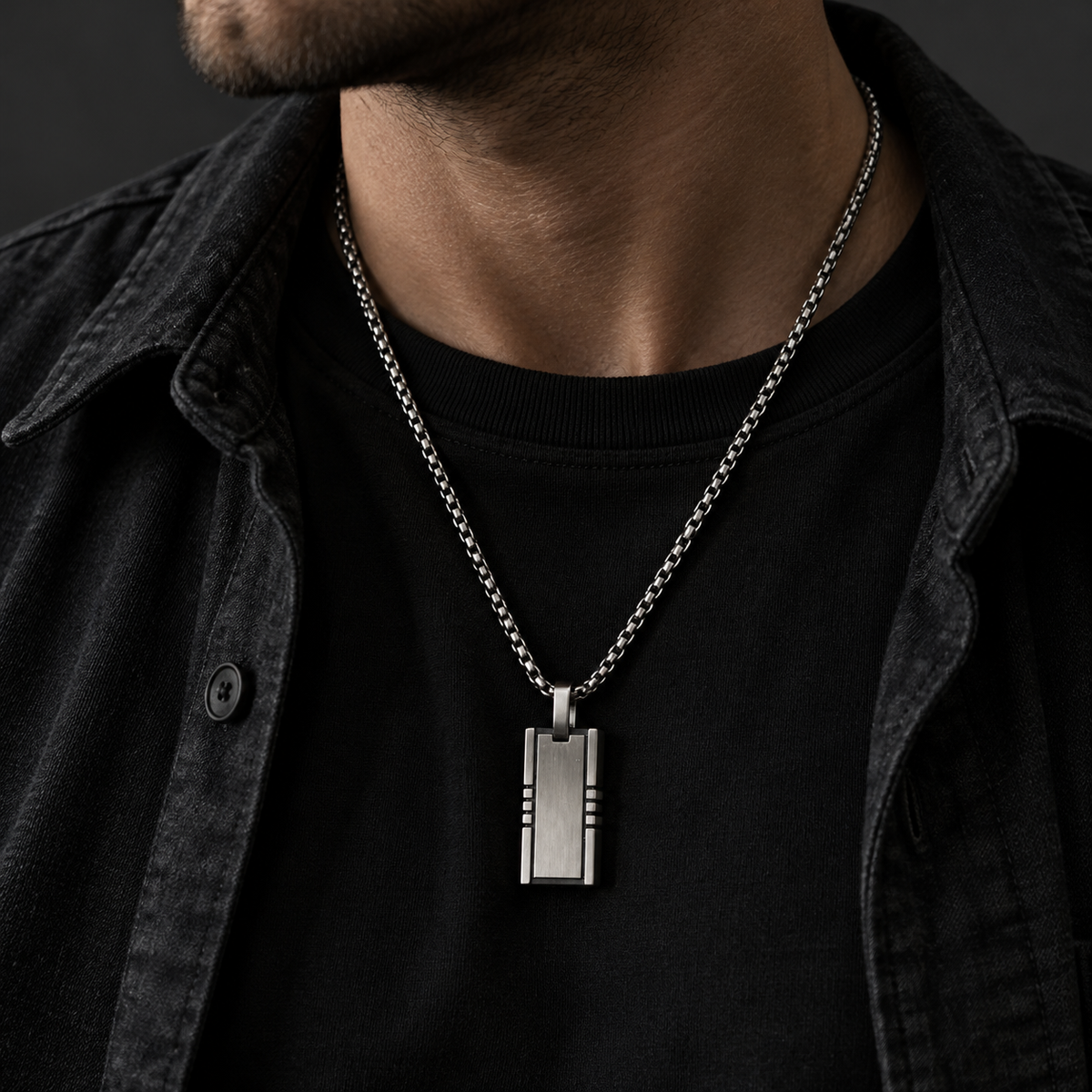 Men's Industrial Tactical Grooved Cross & Bar Tag Pendant Necklace – Stainless Steel Jewelry