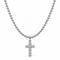Men's sparkling pavé CZ cross pendant necklace on stainless steel ball bead chain
