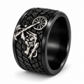 Men's two-tone skeleton bicycle wide band ring in black stainless steel
