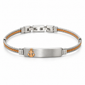 Men's two-tone twisted cable ID bangle bracelet with gold nautical anchor accent
