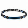 Men's two-tone black and electric blue link ID bracelet in stainless steel
