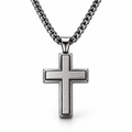 Men's Double-Layer Beveled Cross Pendant Necklace – Stainless Steel Jewelry