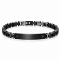 Men's all-black motorcycle link ID bracelet in stainless steel with screw rivets

