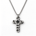 Men's sculpted Cuban curb link chain cross pendant necklace on stainless steel chain
