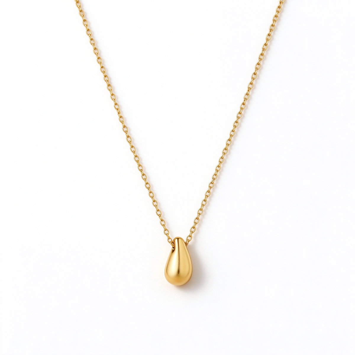 Women's minimalist polished teardrop pendant necklace in 18k gold plated stainless steel
