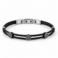 Men's black twisted cable bangle bracelet with triple pavé medallion stations
