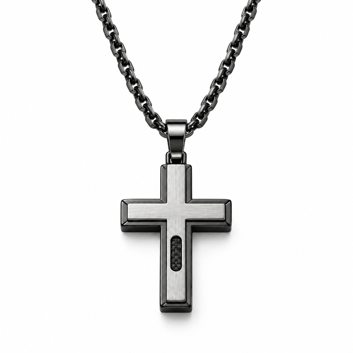 Men's Modern Architectural Cross Pendant Necklace – Stainless Steel Jewelry