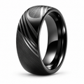 Men's Matte Black Wave Grooved Ring in brushed stainless steel studio front view

