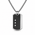 Men's perforated carbon fiber triple-rivet dog tag pendant necklace on stainless steel chain
