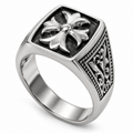 Men's Vintage Gothic Flared Cross Signet Ring in stainless steel with filigree shoulders
