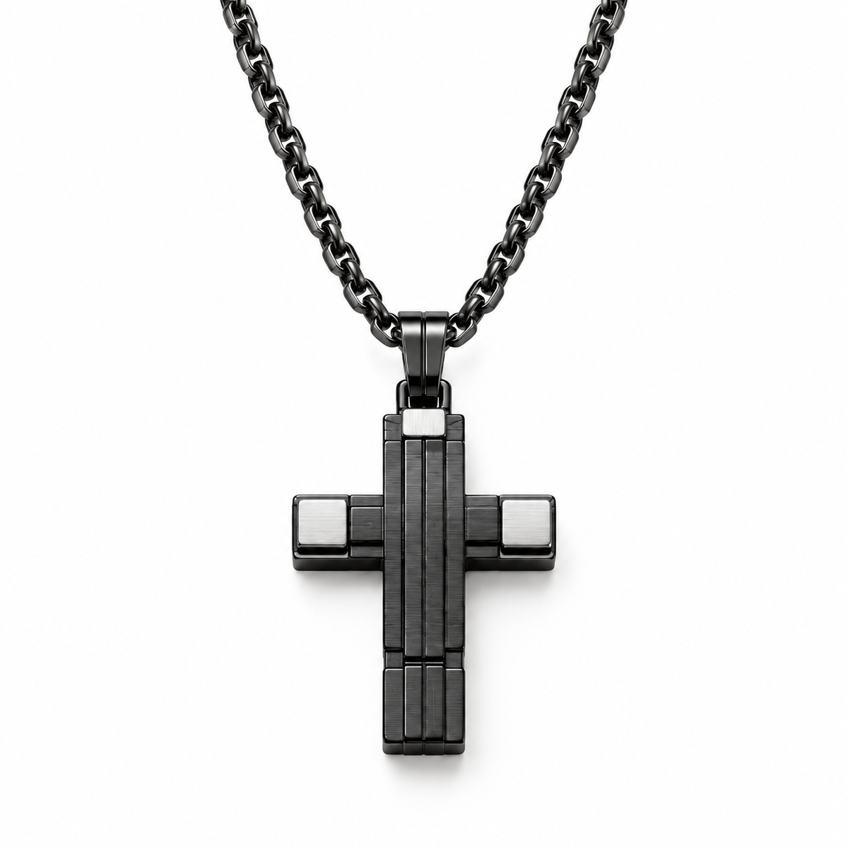 Men's Modern Architectural Cross Pendant Necklace – Stainless Steel Jewelry