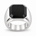 Men's square black onyx signet ring in high polish stainless steel
