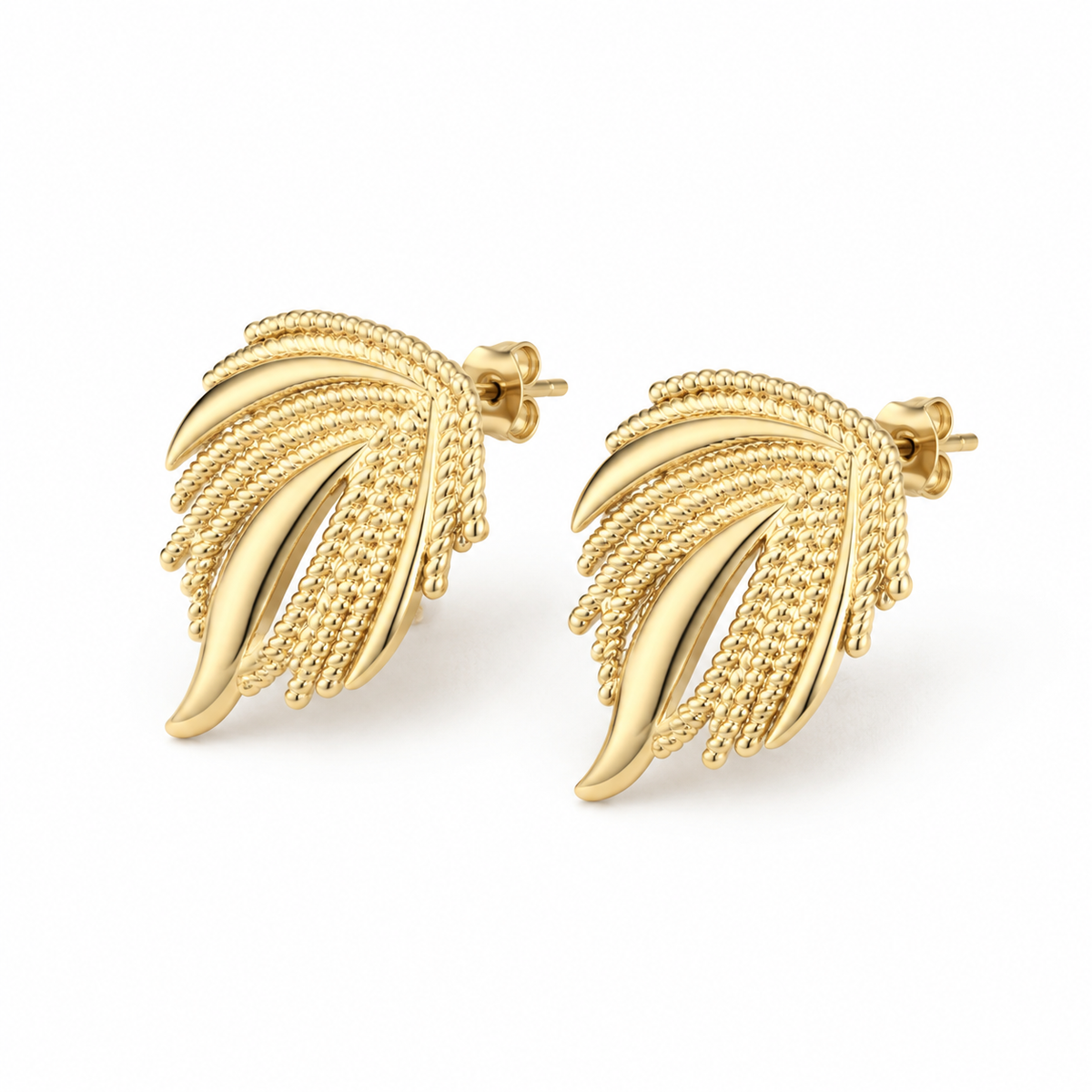 Women's Textured Beaded Palm Leaf Stud Earrings