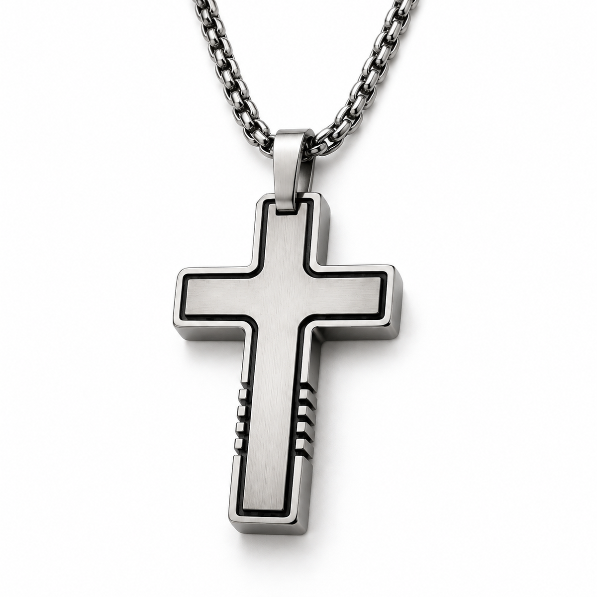 Men's Industrial Tactical Grooved Cross & Bar Tag Pendant Necklace – Stainless Steel Jewelry