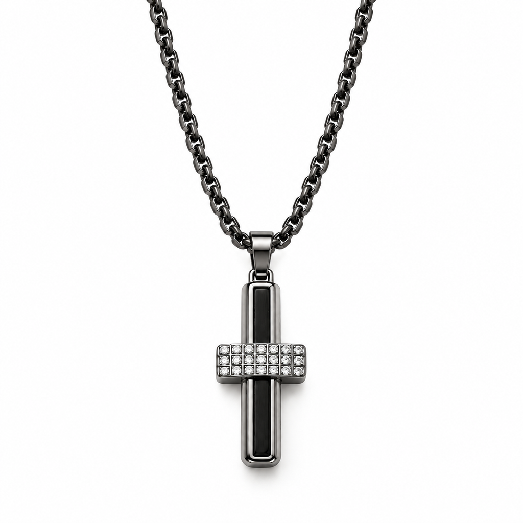 Men's Modern Architectural Cross Pendant Necklace – Stainless Steel Jewelry