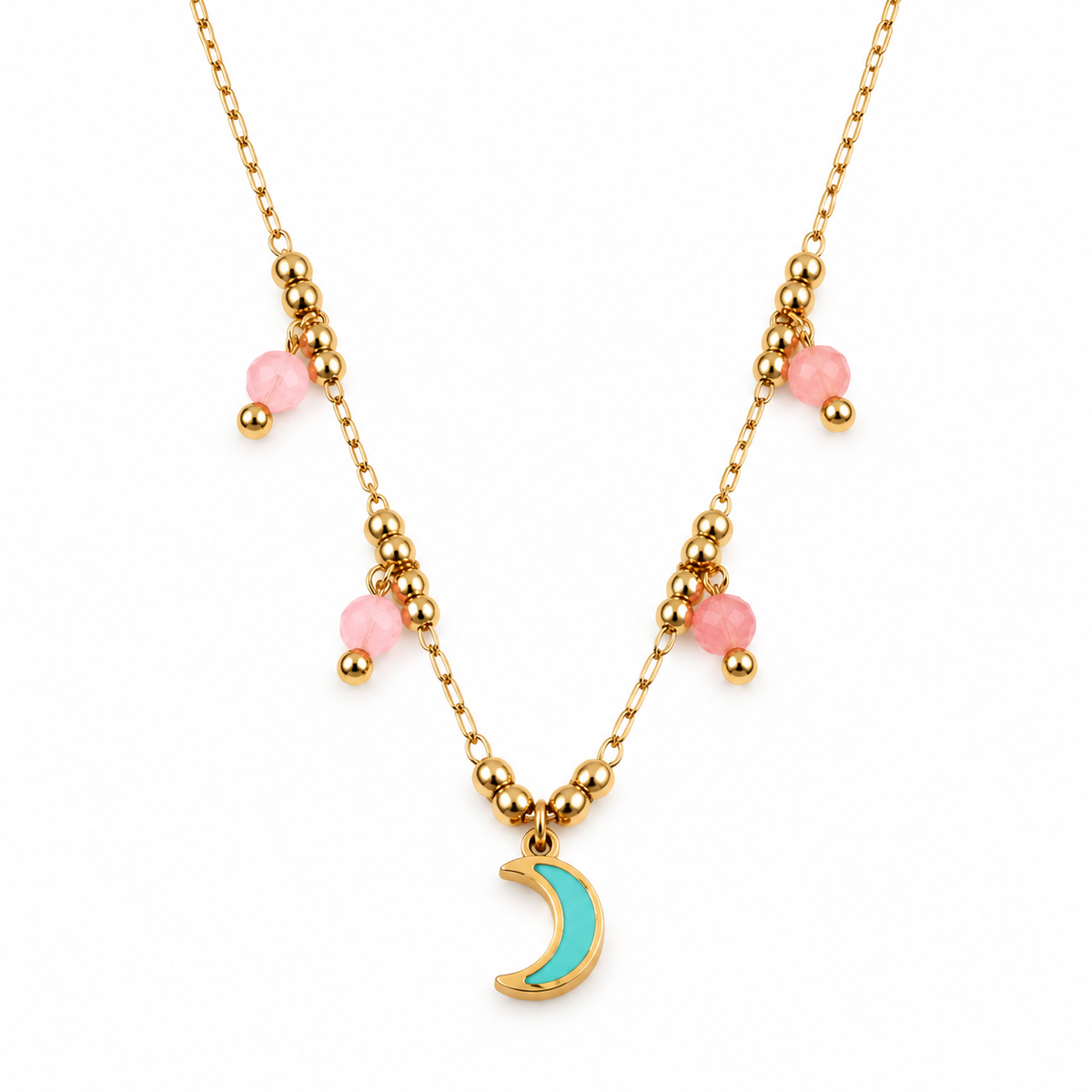 Women's Beaded Enamel Evil Eye & Crescent Moon Necklace
