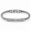 Men's stainless steel twisted cable ID bangle bracelet with open center cable inset
