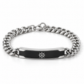 Men's Cuban Curb Chain Black Enamel Ship's Wheel Helm ID Bar Bracelet